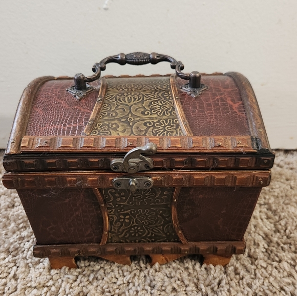 Vintage Wooden Treasure Chest Box with Brass Accents - Rustic Home Decor - Picture 7 of 10
